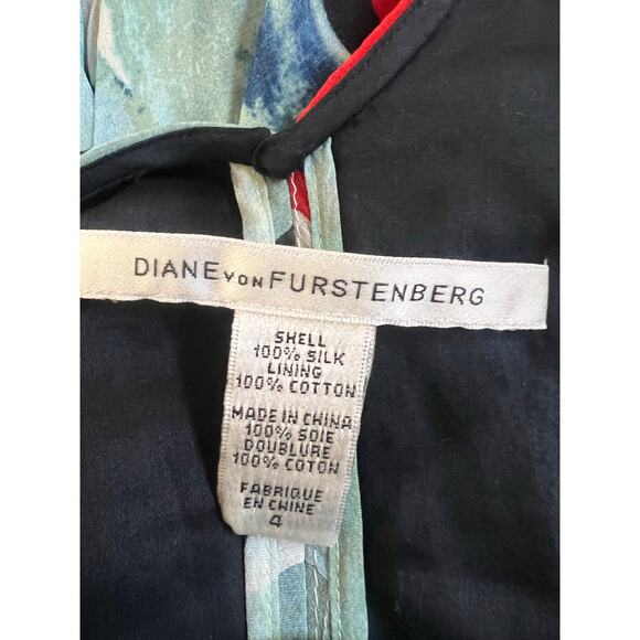 Diane Von Furstenberg Blue Abstract Multicolored Silk Midi Dress Size 4 - Picture 3 of 4